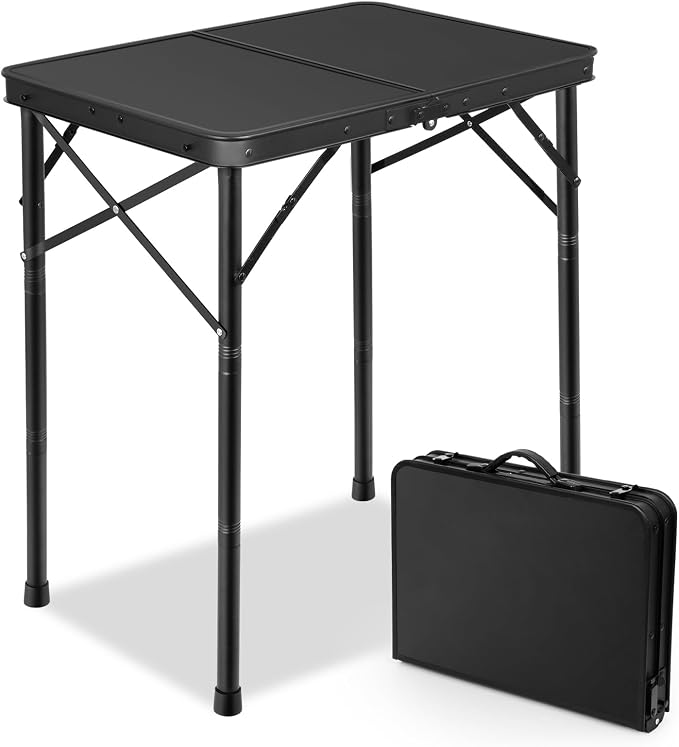 E EASTSTORM Small Metal Folding Table 3 Adjustable Heights, 23.6''×15.7''×27'' Heavy-Duty Portable Picnic Table for Outdoor Camping, Garden, Patio, Grill, BBQ, Party, 2Ft (Small, Black) by EEASTSTORM