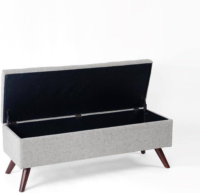 HomePop Modern Tufted Storage Bench|Homepop Home Décor|Bench with Storage for Living Room & Bedroom - Gray Woven - Image 5