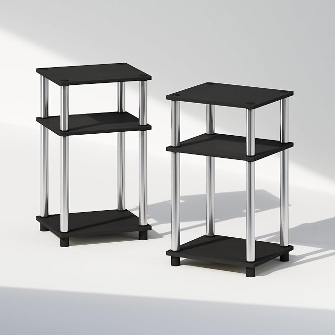 Furinno Just 3-Tier Turn-N-Tube Open Storage Nightstand, 2-Pack, Americano, Stainless Steel Tubes - Image 7