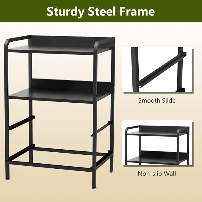 Night Stand Set 2, Nightstand with 2 Fabric Drawer, End Table with Open Shelf, Bedside Table Side Table with Wooden Top, Storage Drawer Dresser, Black - Image 7