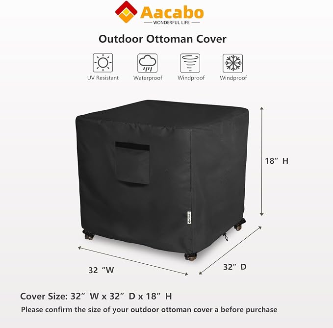 Patio Ottoman Cover,32W x 32D x 18H inch,Waterproof Square Patio Small Side Table Cover,Suitable for 3-Piece Outdoor Wicker Patio Bistro Set Side Table - Image 2