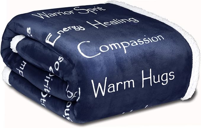 Compassion Blanket (Brand)- Strength Courage Super Soft Warm Hugs, Get Well Gift Blanket Plush Healing Thoughts Positive Energy Love & Hope (Blue, 50 x 65 Sherpa)