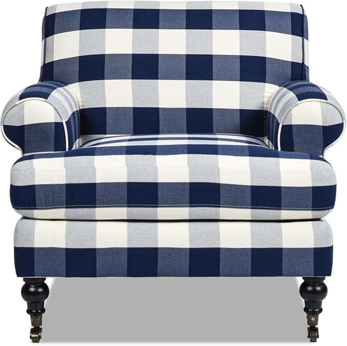 Jennifer Taylor Home Bliss 38" Lawson Accent Arm Chair Metal Casters, Blue Lattice Woven