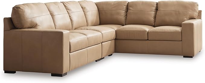 Signature Design by Ashley Bandon Modern Leather Match Right-Arm Facing 3-Piece Sectional with Removable Cushions and Armrest, Light Brown