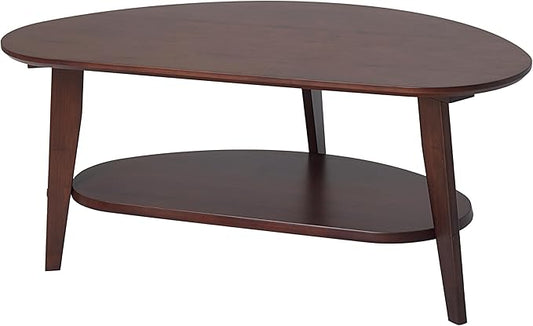 Mid Century Modern Coffee Table with Storage, 2 Tier Oval Round Coffee Tables for Living Room Home Office, FSC Certifiled 100% Solid Bamboo Wood Center Table Easy Assemble (Espresso)