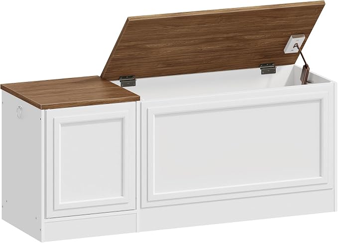 HOOBRO Storage Bench, 47.2" Wooden Toy Box, Toy Chest with Safety Hinge, Farmhouse-Style Storage Chest, Entryway Bench, for Living Room, Bedroom, Hallway, White and Walnut WH54CW01 by HOOBRO