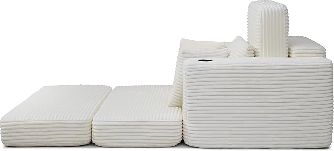 Eafurn 52.4" Oversized Chaise Lounge Indoor with Foldable Ottoman Convertible Boneless Sleeper Sofa Bed, Deep Seat Lounge Chair with Cup Holder & Side Pocket, No Assembly for Living Room | Breathable material, Cupholders