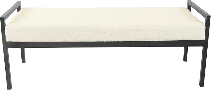 HomePop Modern Metal Bench|Bench for Living Room & Bedroom | Decorative Home Furniture - Cream Sherpa - Image 4
