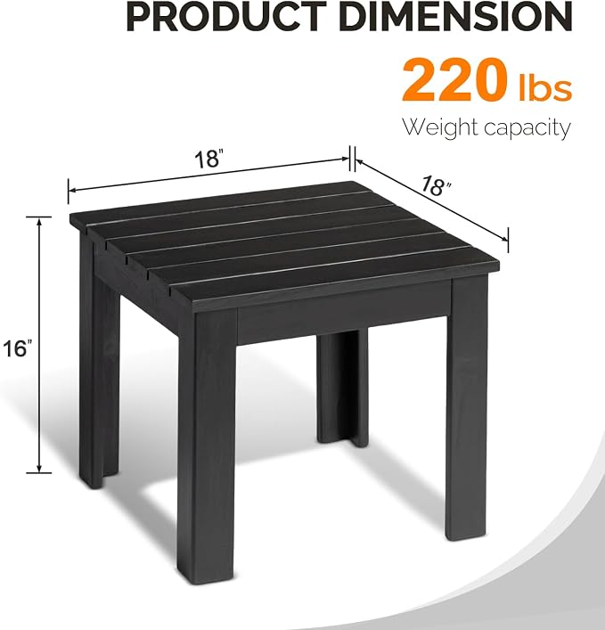 VINGLI Outdoor Adirondack Side Table, 18" Square Thick Wooden Coffee Table, Patio Side Table Conversation End Table for Patio Backyard, Garden, Poolside and Balcony (Black) - Image 3