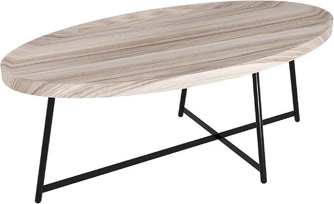 Modern Coffee Table, Oval Wood Coffee Tables Center Table with Metal Leg for Living Room, 47 Inch Living Room Table Accent Furniture (Oval Coffee Table, Nature)