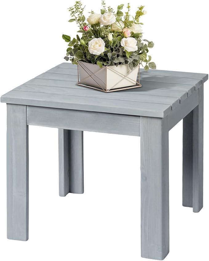 VINGLI Outdoor Wooden Side Table, Square Patio Side Table, Small Outdoor Table for Patio, Backyard, Garden, Poolside, Balcony, Adirondack Conversation End Table (Grey) - Image 4