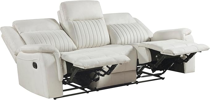 Lexicon Manual Double Reclining Sofa, Polished Microfiber Upholstered 3 Seater Manual Sofa Recliner for Living Room, Wall Hugger, Easy Assembly, Beige