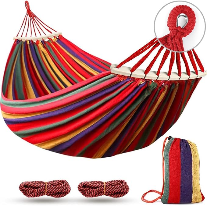 MOSFiATA Hammocks Portable Camping Hammock Upgraded 550lb Comfortable Fabric Hammock with Two Anti Roll Balance Beam and Sturdy Tree Straps for Camping, Patio, Backyard, Outdoor by MOSFiATA