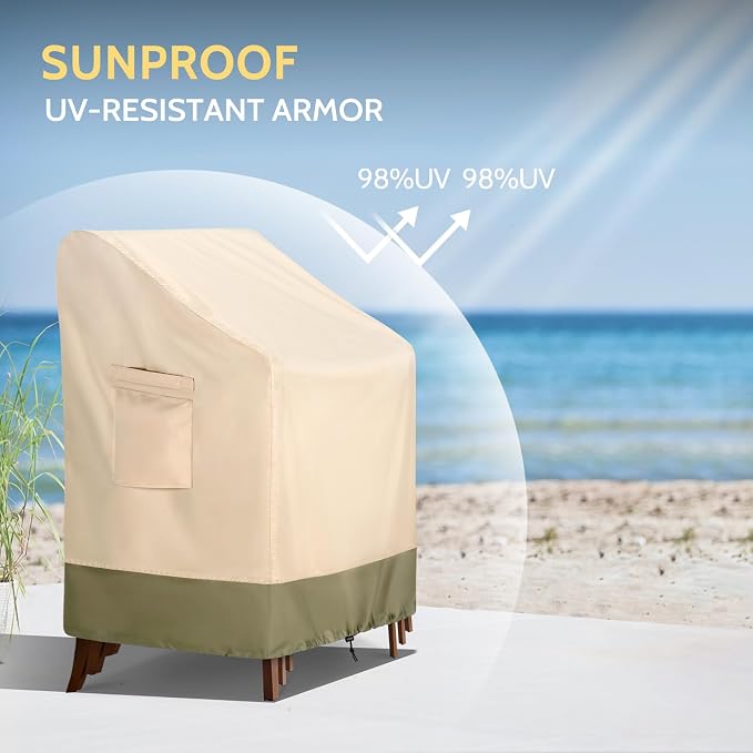 COSFLY Stackable Patio Chairs Covers Waterproof, Outdoor Furniture Covers Heavy Duty for 4-6 Stacking Chairs 1Pack - Fits up to 28w x 36D x 47H inches (Beige) - Image 8
