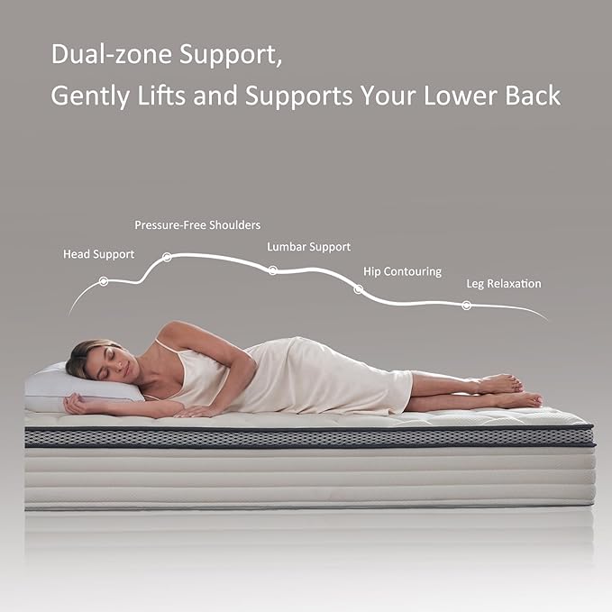 Twin Mattress, 10 Inch Twin Hybrid Mattress in a Box, Pocket Innerspring Mattresses for Motion Isolation, Pressure Relief and Edge Support, Medium Firm Feel