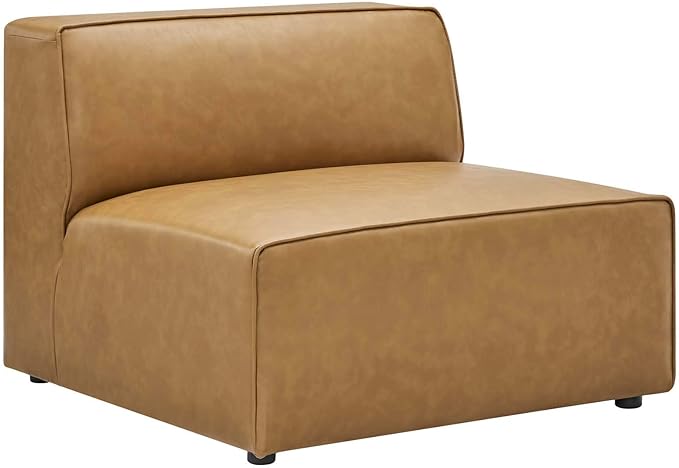 Modway Mingle Vegan Leather 7-Piece Sectional Sofa in Tan