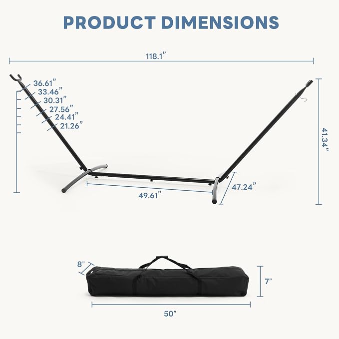 DUMOS Hammock Stand Only, Heavy Duty Hammock Stands for Double 2 Person, Portable Steel Stand for Outside Garden Backyard Patio Pool Beach with Carrying Case - Image 3