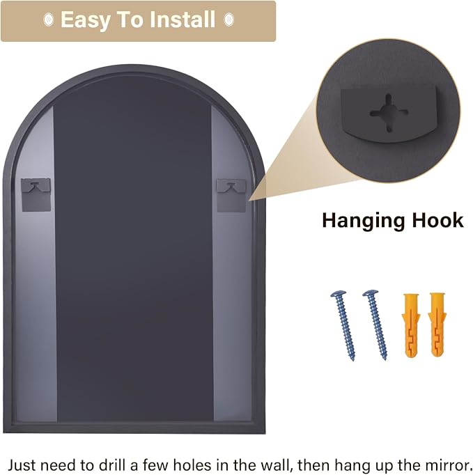 HARRITPURE Arched Wall Mirror – 30"x40" Arch Bathroom Mirror Metal Frame Vanity Mirror for Bedroom, Entryway Dresser Decor, Black - Image 8