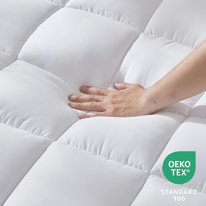 CozyLux Twin Extra Long Size Mattress Pad Pillow Top Cotton Cooling Twin XL Mattress Topper 8-21" Deep Pocket Mattress Cover Quilted Fitted Cooling 450GSM Mattress Protector (39x80 inch,White)