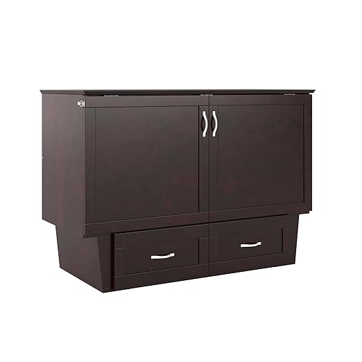 AFI, Chelsea Mid-Century Modern Full Wood Murphy Bed Chest with 6" Mattress, Storage Drawer & Built-in USB Charger, Espresso
