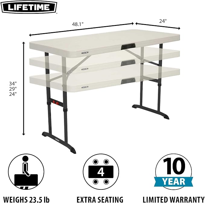 LIFETIME 80387 4-Foot Commercial Adjustable Folding Table, Almond - Image 3