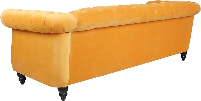 LEVNARY Velvet Chesterfield Sofa, Classic Tufted Upholstered Couch, Modern 3 Seater Couch Long Settee Furniture with Tufted Back for Living Room Office (Yellow)