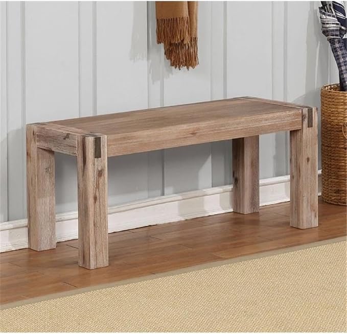 Woodstock Bench - 36 in. Standard Bench with Metal Bronze Finish Inset, Modern Farmhouse Rustic Solid Acacia Wood Legs, Entryway Furniture for Living Room - Image 2