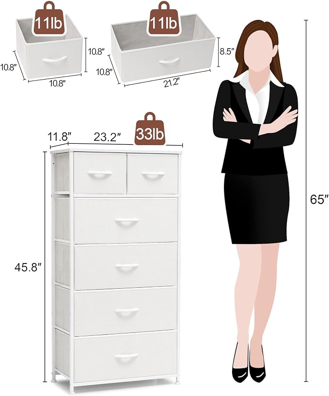 Crestlive Products Tall Dresser for Bedroom Vertical Skinny Dresser - Sturdy Steel Frame, Wood Top, Easy Pull Fabric Bins- Organizer Unit for Bedroom, Entryway, Closets - 6 Drawers (White) - Image 3