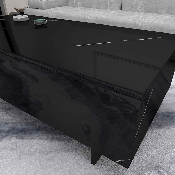 COSVALVE Marble Rectangle Coffee Tables for Living Room,Black Modern Side Table,Contemporary High Gloss Elegant Center Table for Waiting Area,41.3" Lx19.7 Wx13.8 H,Black