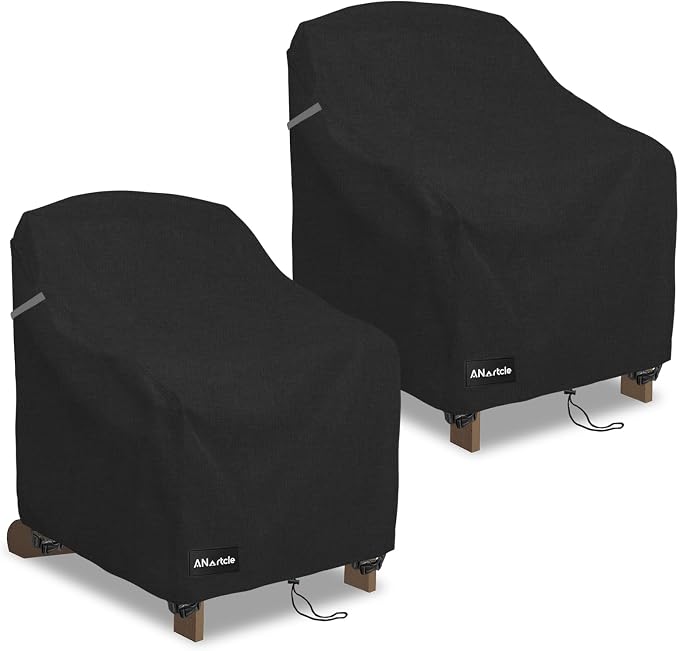 ANartcle Patio Adirondack Chair Cover 2 Pack,600D Waterproof Heavy Duty Outdoor Chair Covers,Adirondack Chair Covers(30W x 34D x 36H inches),Patio Furniture Covers,Black by PatioFurnitureCovers