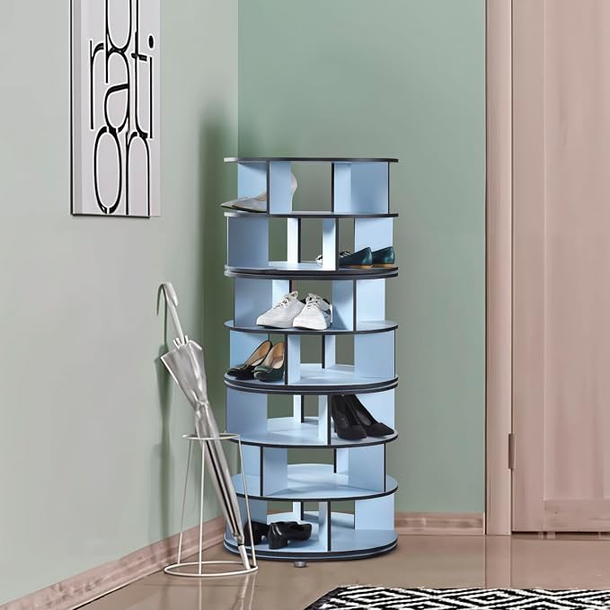 Kings Brand Furniture - 7-Tier Rotating Shoe Rack, 360° Revolving Lazy Susan Spinning Shoe Rack Tower Storage Organizer for Closet Entryway Bedroom Hallway, Blue - Image 6