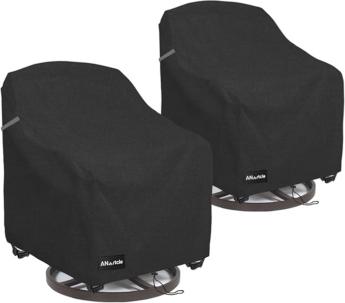 ANartcle Outdoor Swivel Lounge Chair Cover 2 Pack,Waterproof Heavy Duty Lawn Patio Chair Covers,Patio Swivel Chair Covers for Outdoor Furniture (33 W x 35 D x 38.5 H inches) Black. by PatioFurnitureCovers