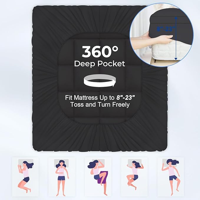 KAYFIA Twin Mattress Topper,Extra Thick Mattress Pad Cover for Deep Sleep,3D+7D Snow Down Alternative Fill Overfilled Plush Pillow Top with 8-23 Inch Deep Pocket-Black