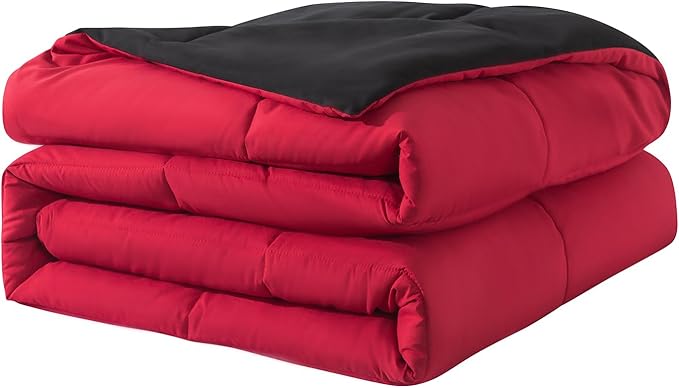 Down Alternative Bedding Comforter King Size - All-Season Soft Reversible Microfiber Bedding Comforter- Lightweight & Machine Washable (Black/Bright Red, King (U.S. Standard))
