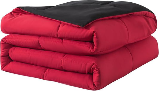 Down Alternative Bedding Comforter King Size - All-Season Soft Reversible Microfiber Bedding Comforter- Lightweight & Machine Washable (Black/Bright Red, King (U.S. Standard))