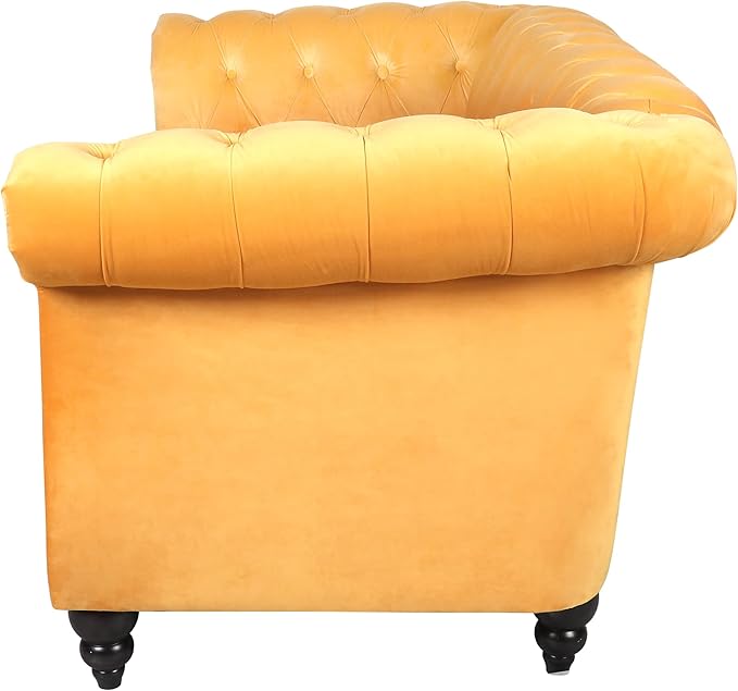 LEVNARY Velvet Sofa, Chesterfield Tufted Upholstered 2 Seater Couch, Modern Loveseat Couch Classic Furniture for Living Room Bedroom (Yellow)