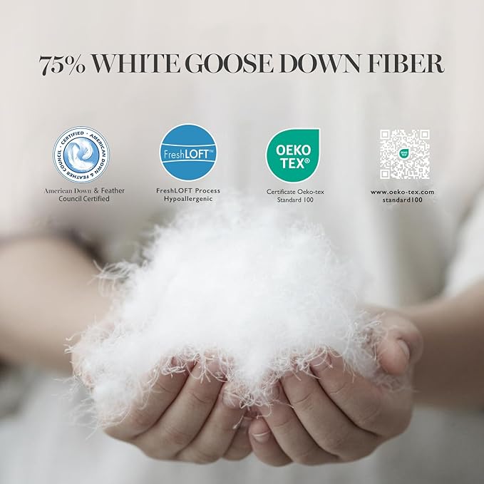 Martha Stewart King Size Goose Down Fiber Comforter, 100% Cotton Duvet Insert King, 1cm Breathable Panel Hotel Luxury Hypoallergenic Comforter 50oz All Season Medium Warmth 106x90