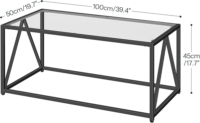 HOOBRO Glass Coffee Table, Black Coffee Tables for Living Room, Black Glass Coffee Table,1 Layer Center Table, Modern, for Apartment, Office, 39.4 x 19.7 x 17.7 Inches, Easy Assembly, Black BK04KF01
