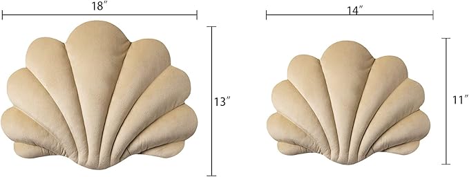 Ashler 3D Throw Pillows Shell Shaped Accent Throw Pillow, Soft Velvet Insert Included Cushion for Couch Bed Living Room, Pack of 1, Beige, 14 X 11 inches