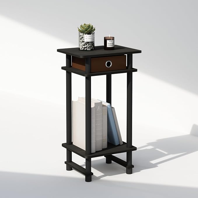 Furinno Turn-N-Tube Tall Nightstand with Bin, 1-Pack, Plastic Poles, Espresso/Brown - Image 5