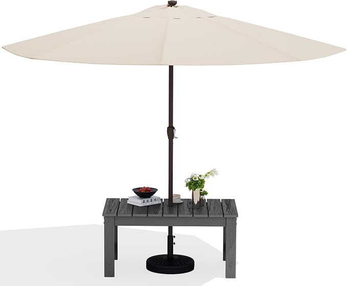 SERWALL Outdoor Coffee Table with 9FT Umbrella, HDPE Patio Coffee Table for Outside, Rectangle, Gray(Not Include Umbrella Base) by SERWALL