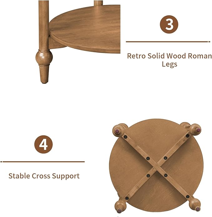 LKTART Nesting End Table for Living Room,Round Solid Wood Frame Nest Side Tables with Storage,Retro Accent Center Table for Small Space Apartment (25''D×24''H-Natural)