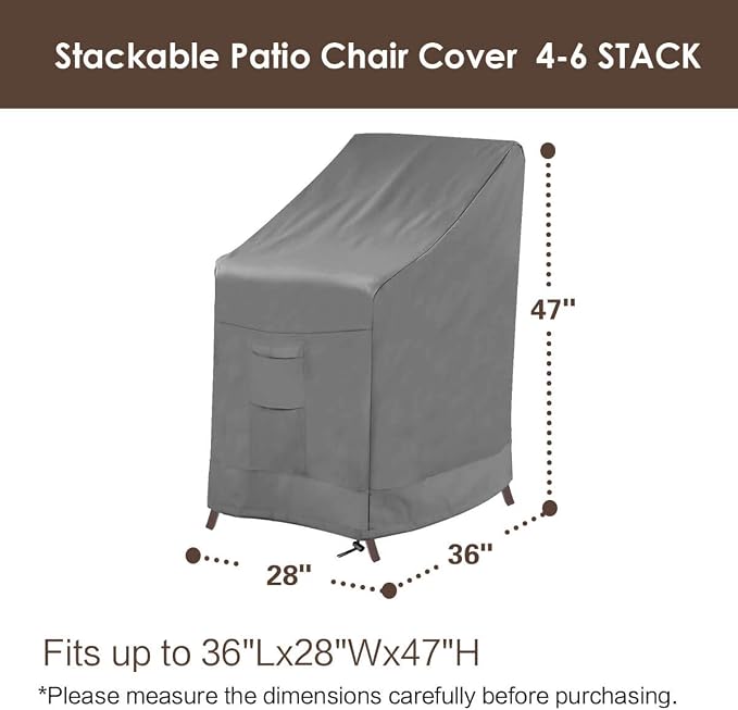 Vailge Stackable Patio Chair Cover,100% Waterproof Outdoor Chair Cover, Heavy Duty Lawn Patio Furniture Covers,Fits for 4-6 Stackable Dining Chairs,2 Pack-36 Lx28 Wx47 H,Grey - Image 2