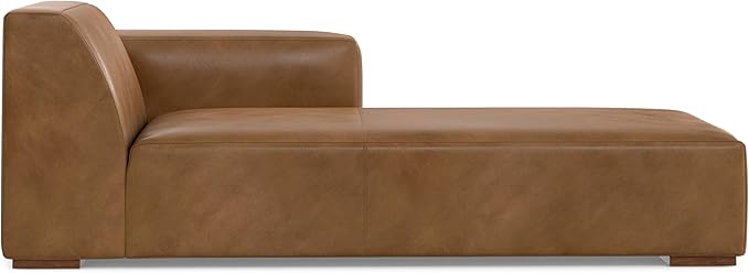SIMPLIHOME Rex Right Chaise Sofa Module in Full-Grain Genuine Leather, Caramel Brown, 44-inches W x 69.5-inches D, Handcrafted Modern-Style Right-Arm Chaise Lounge Chair for Living Room
