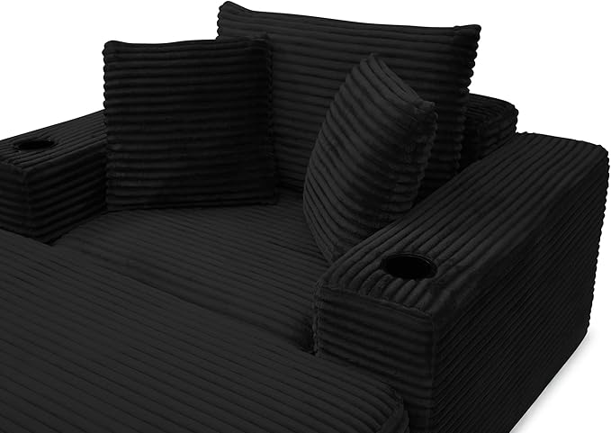 Eafurn 52.4" Oversized Chaise Lounge Indoor with Foldable Ottoman Convertible Boneless Sleeper Sofa Bed, Deep Seat Lounge Chair with Cup Holder & Side Pocket, No Assembly for Living Room | Breathable material, Cupholders