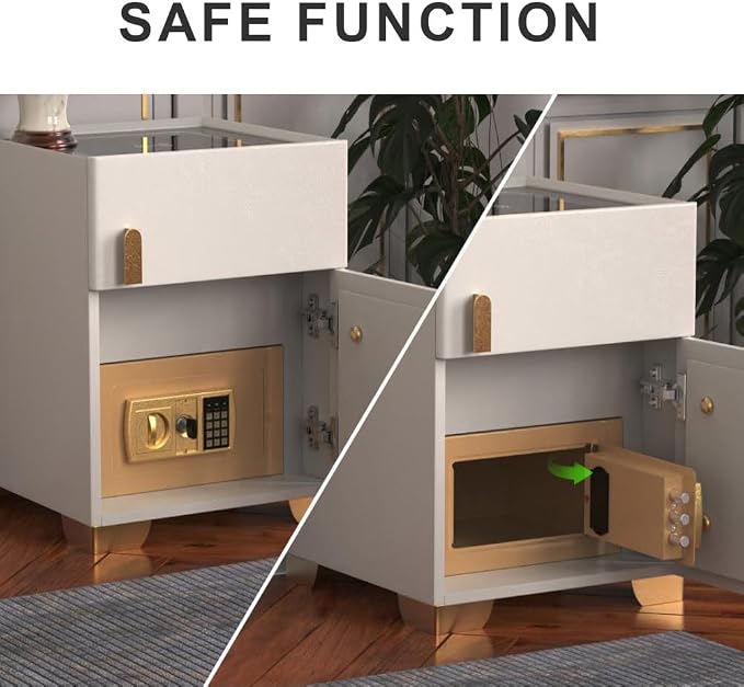 Nightstand with Drawer, Wireless Charging Bedside Table 3 LED Light Night Stand with Safe, Modern End Table with Drawers for Bedroom Office - Image 4