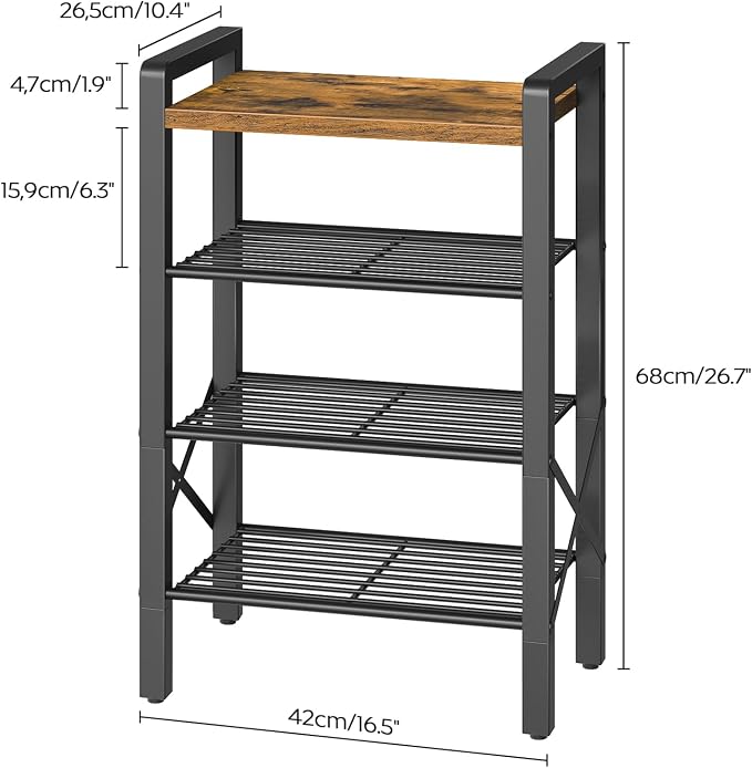 YATINEY 4-Tier Narrow Shoe Rack, Tall Shoe Rack for 4-8 Pairs, Slim Shoe Storage Organizer with Wooden Top, Space Saving, Metal Frame, for Entryway, Rustic Brown and Black SS64BR - Image 3