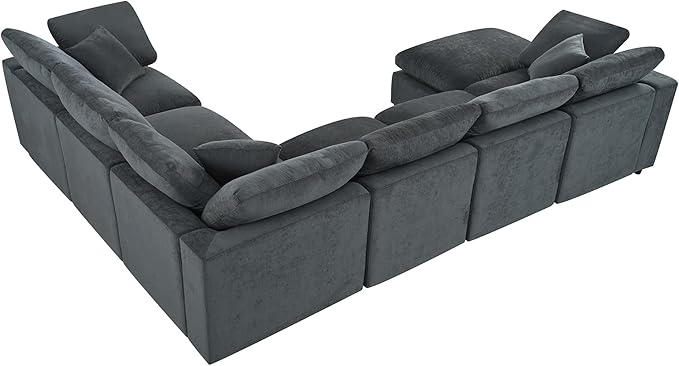 ERYE Oversized Modular Chenille Upholstered Sectional Sofa with Movable Ottoman, 7 Seaters Modular Convertible Couch Spacious Living Room Sofa for Home House Apartment
