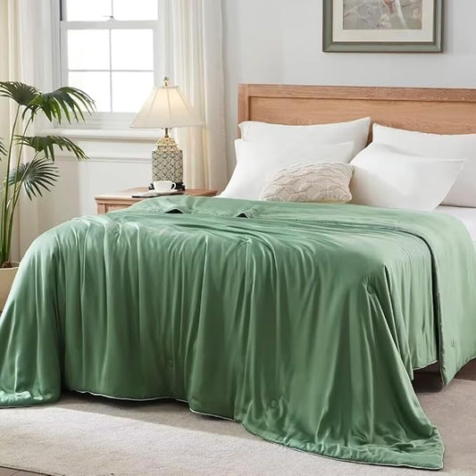 Globon Cooling Comforter Queen Size, Lightweight Summer Comforter for Hot Sleepers,Ultra Soft Bamboo Viscose Fabric, Breathable & Moisture Wicking, Soy Fiber Blend Fill, Sage Green