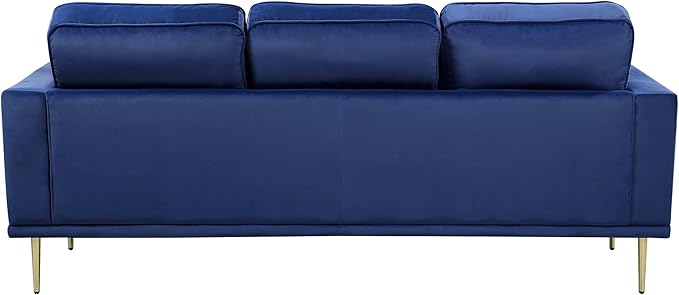Lexicon Velvet Sofa Couch, Modern Couches, Metal Seat Base Metal Legs with Gold-Tone Finish, 82 inch Sofa with 2 Throw Pillows, 3 Seater Couches for Living Room, Bedroom, Apartment, Blue